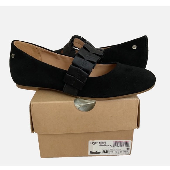 🔥❤️ FINAL SALE!! UGG Thea Ruffle Ballet Flats Black NEW IN BOX * - Picture 2 of 10